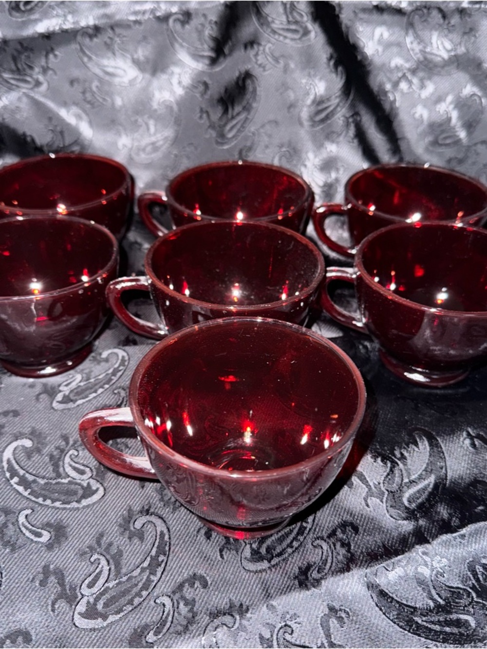 Anchor Hocking Ruby Red Glass Tea Cup Set, 7-Piece